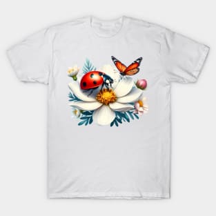 A ladybug and a butterfly decorated with beautiful colorful flowers. T-Shirt